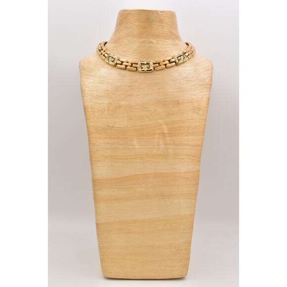 Givenchy Vintage Collar Necklace Logo Brushed Gold Linked Chain Signed 80s BinBC - Picture 7 of 12